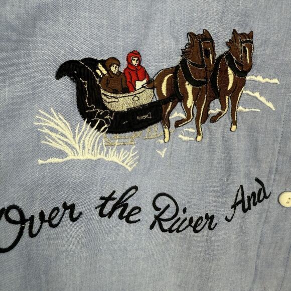 Falls Creek Christmas Embroidered Button Up Shirt Chambray size 22W Vintage - Picture 3 of 9